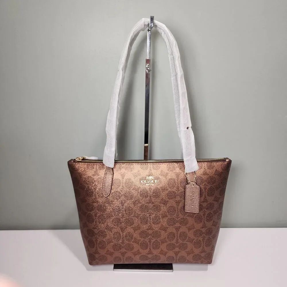 NWT COACH CW396 FIONA ZIP TOTE SIGNATURE HANDBAG SHOULDER BAG GOLD BROWN COPPER